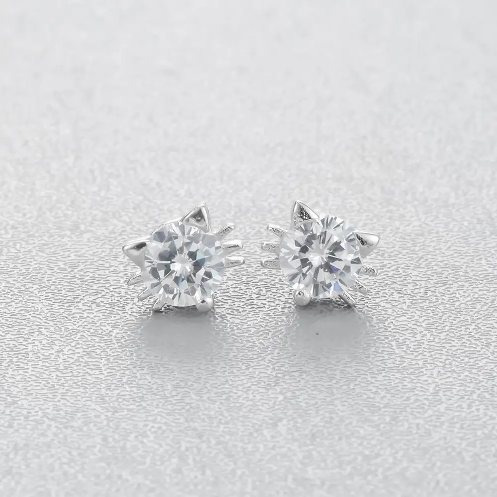 Cute Animal Cubic Zircon Cat Earring Small Stud Earring For Girls