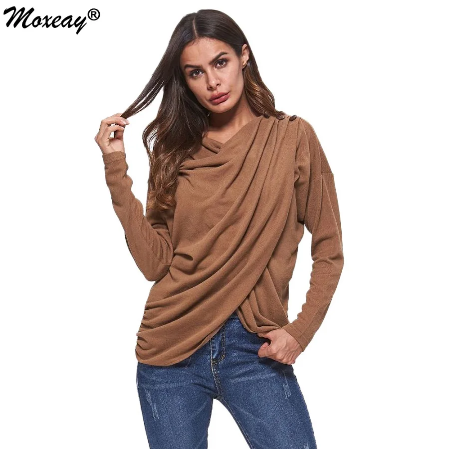

Bat wing Sleeve Wrap Top Ruffle Knitted Blouse Women Autumn Winter Casual Pullovers Basic Blouses Solid Long Sleeve Shirt Tops