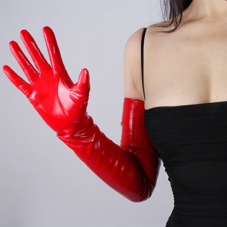 Женские ультра длинные из искусственной лакированной pu кожи длинные красные перчатки женские модные вечерние платья Длинные кожаные