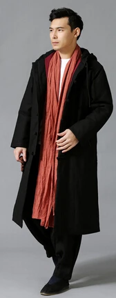 Крутой этнический тренд, модная ветровка, плащ, зимняя куртка, длинное пальто Тренч, мужское пальто, большой размер, 6 цветов - Цвет: Черный