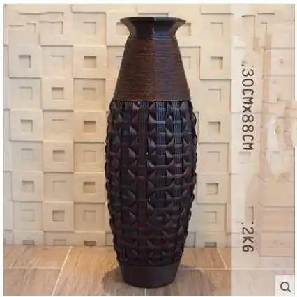 Рождественская антикварная напольная ваза большого размера из дерева и бамбука, большая напольная ваза в стиле ретро для гостиной, домашнего декора, цветочный горшок для украшения свадьбы - Цвет: 88x30cm