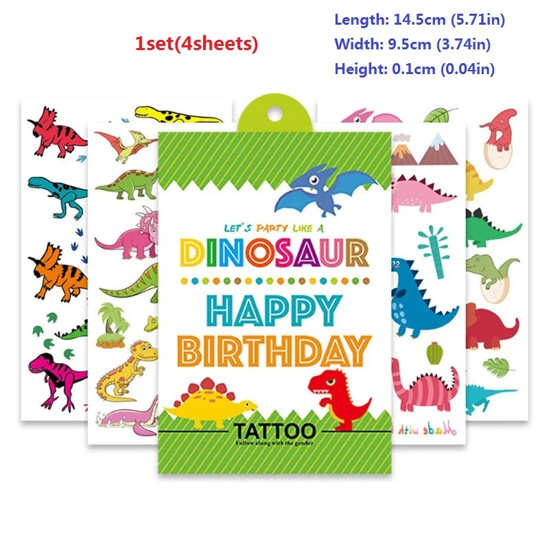

4 Sheets Dinosaur Temporary Tattoos Exclusive Exquisite Pattern Girls Boys Birthday Party Waterproof Stickers Party Supplies