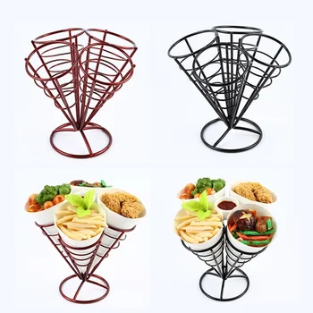 

French Fries Frame Snack Shelf Potato Chips Basket Fried Chicken Tray Holder Fast Food Tray Stand Tableware Iron 4 Heads 1pcs