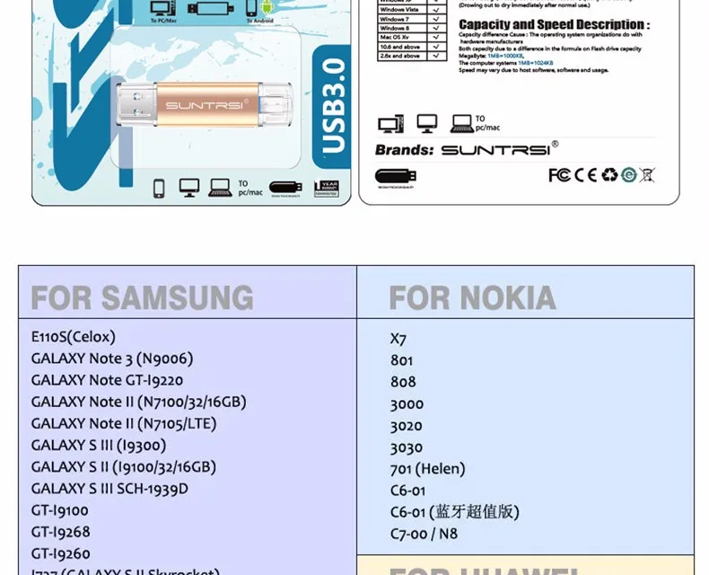 Suntrsi USB3.0 флешки 16 Гб оперативной памяти, 32 Гб встроенной памяти OTG флеш-накопитель для смартфонов и ПК высокого Скорость USB3.0 флеш-накопитель