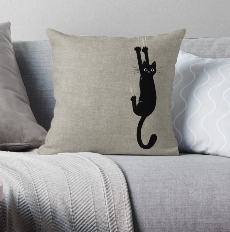 

Black Cat Holding On Pillow Covers Cases Pattern Nordic Cover Cushion Pillowcase Square Print