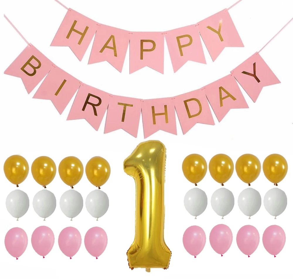 1st happy Birthday Bunting Banner & foil balloons for baby shower boy