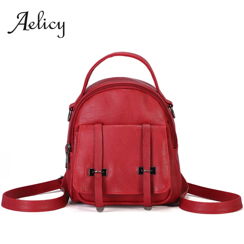 

Aelicy Luxury Retro Quality Satchel Lady PU Leather Mini Backpack Large Capacity England Style Simple Women Shoulder Bag