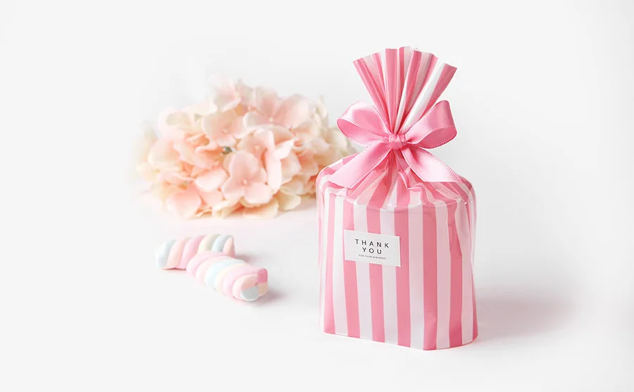 100 pcs Color Plastic Striped Cookie Candy Gift Bags Not Adhesive Seal Package Bag Cellophane Birthday