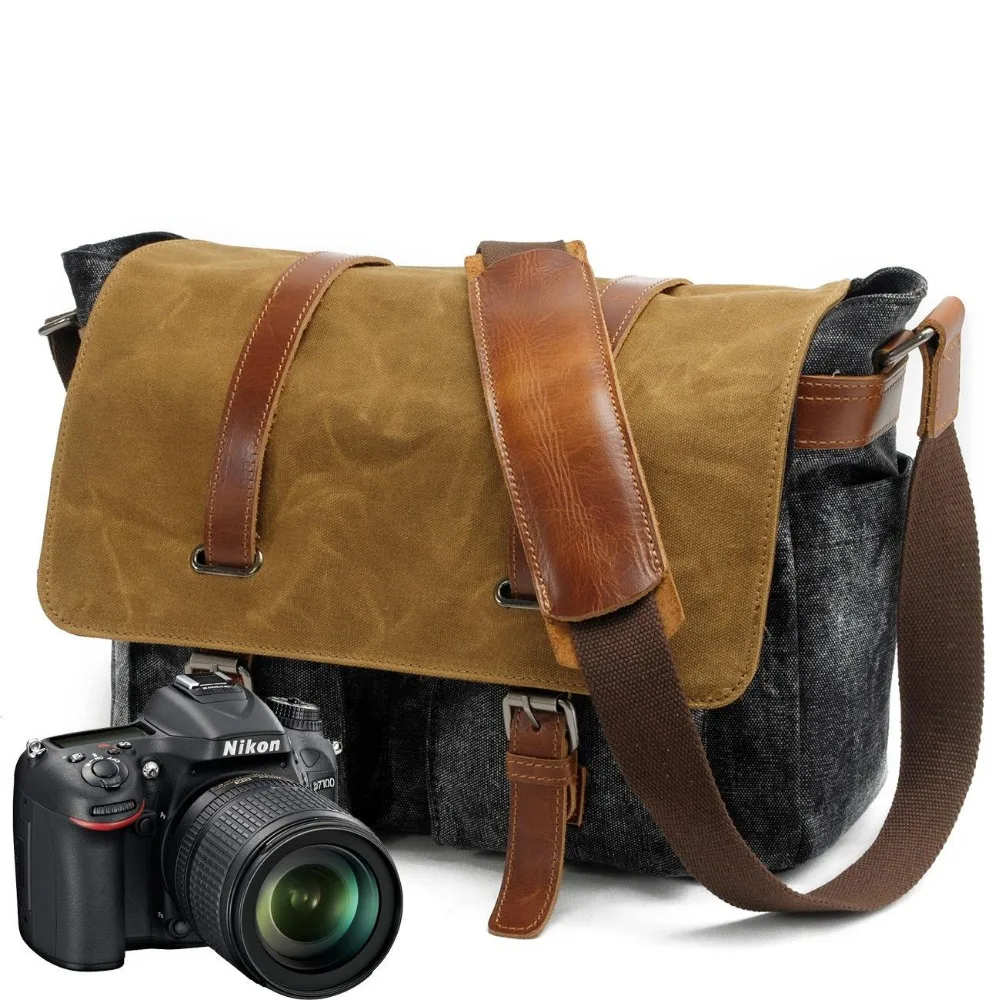 

YUPINXUAN Mens Vintage Canvas Leather Shoulder Bags Waterproof Camera Bags Large Capacity Laptop Messenger Bag Cow Leather Belts
