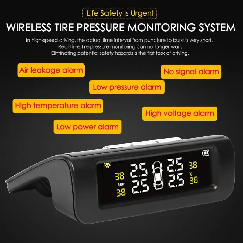 USB+ Солнечная зарядка lcd Автомобильная система TPMS монитор давления в шинах с 4 датчиками Авто безопасность вождения автомобиля монитор давления в шинах