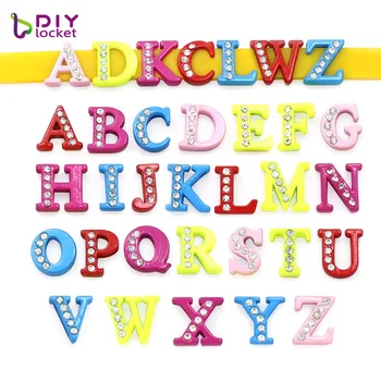 

130PCS 8MM Half Rhinestone Colorful Slide Letters English Alphabet DIY A-Z Fit Wristband /Pet Collar LSSL026*130