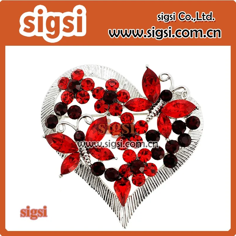 

attractive crystal rhinestone heart with butterfly brooch for valentine's day