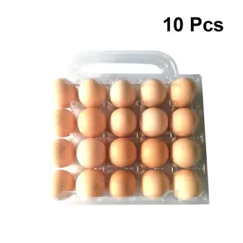 

10pcs 20 Grids Plastic Egg Holder Transparent Egg Carrier Portable Egg Dispenser Packaging Box Egg Tray with Handle