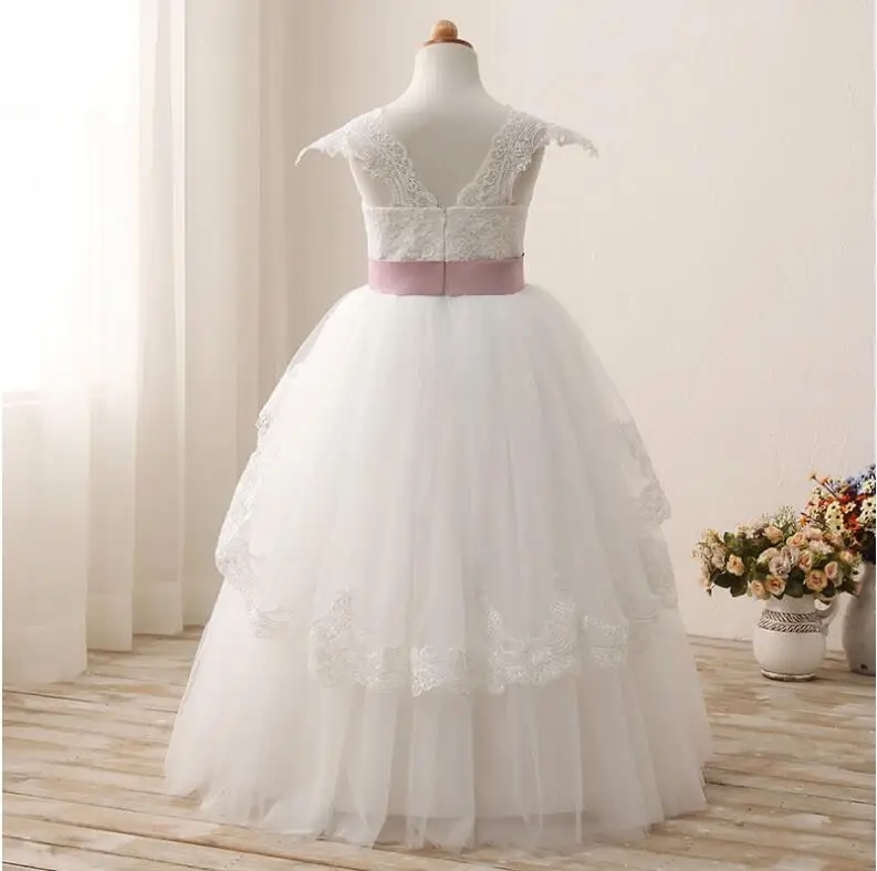 Г., белые платья для девочек, держащих букет невесты на свадьбе, платья с рукавами-крылышками, кружевное платье с поясом и бантом, праздничное платье для девочек на день рождения фатиновое платье на молнии