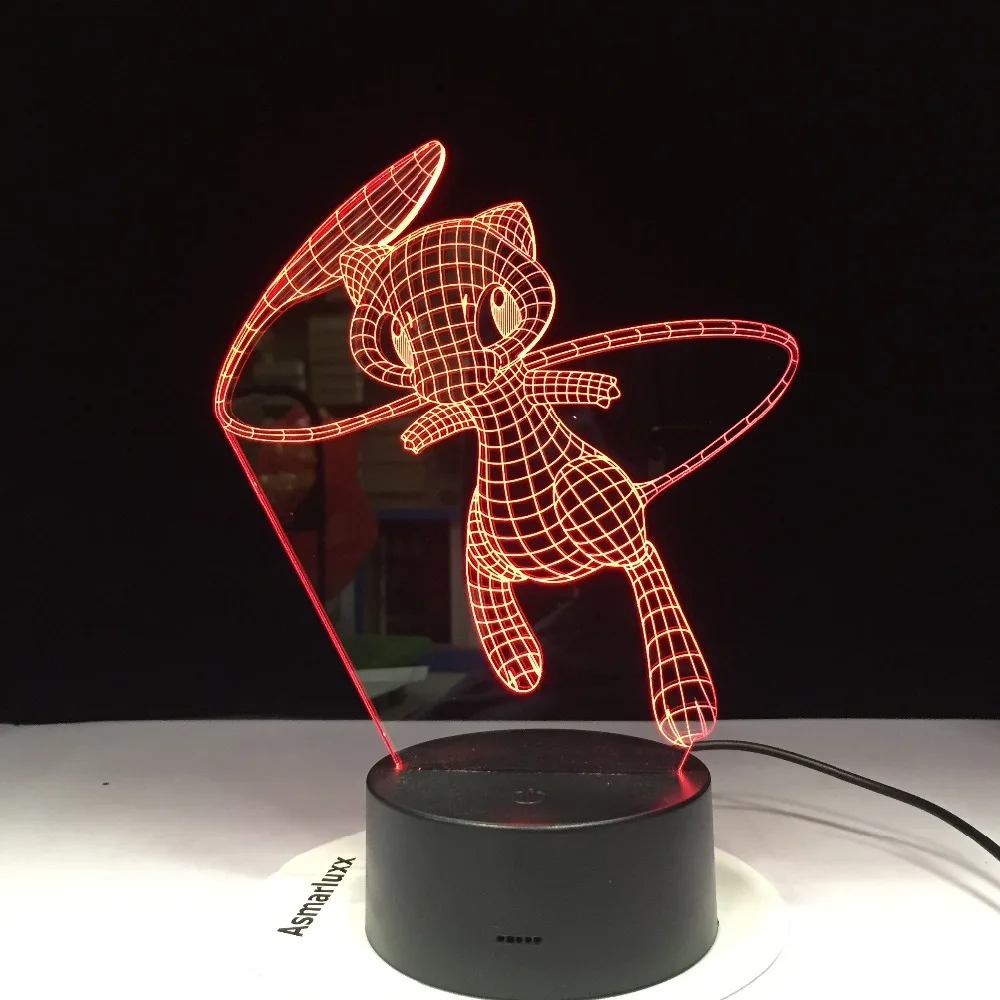 Mew Покемон го Прекрасная 3D лампа 7 цветов светодиодный ночник для детей сенсорный светодиодный Usb Настольный Lampara Детский мультфильм спальный ночник