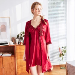 Conjunto de Pijama Del Sueño de las Mujeres Rojas Y con Un Traje de Dormir Ropa de Dormir Ropa de Dormir Sexy Batas Trajes de Seda Sintética Más el Tamaño M L Xl 2 Piezas Conjunto de Pijama Del Sueño de las Mujeres Rojas Y con Un Traje de Dormir Ropa de Dormir Ropa de Dormir Sexy Batas Trajes de Seda Sintética Más el Tamaño M L Xl 2 Piezas