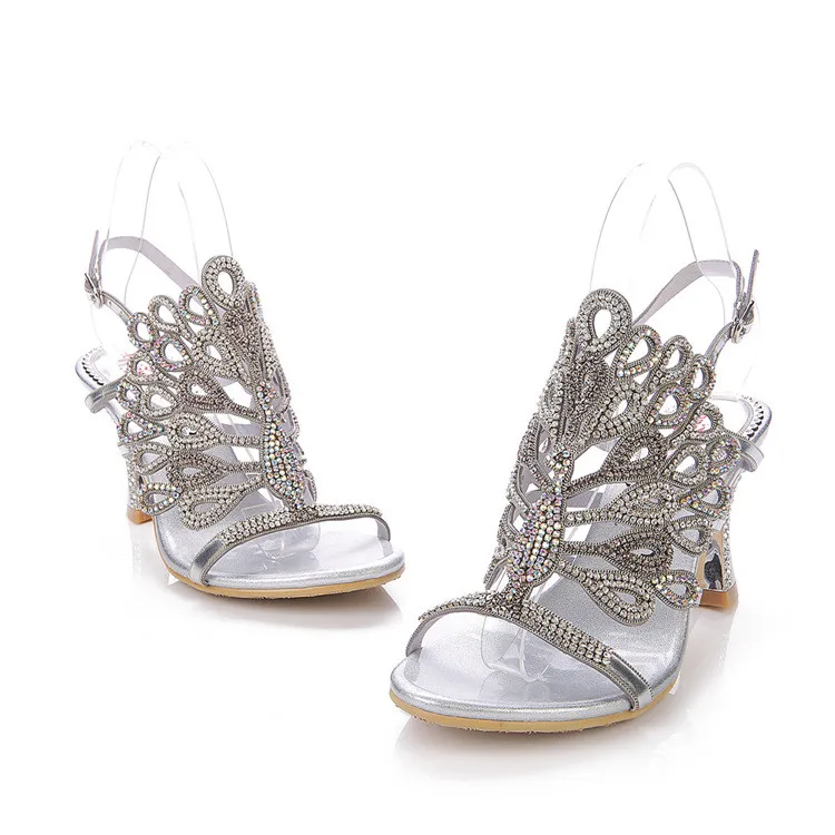 New Summer Cashmere Stiletto Heel Diamond Thick With Dress Silver Sandals Wedding Party Evening High Heeled Shoes For Ladies-1