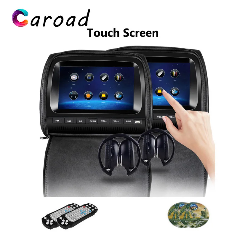 

Head Rest Monitor With Zipper Cover 9 Inch FHD Touch Screen DVD Video Player Built-in IR/FM Transmitter USB SD Speaker Game MP5