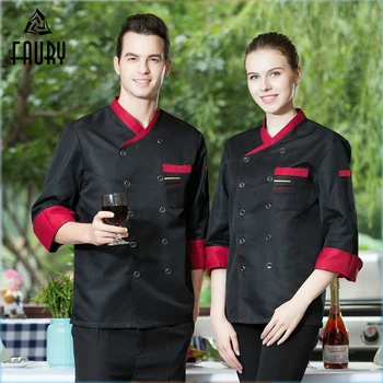 

Chef Uniforms Cuisine Cozinha Bakery Kitchen Cook Workwear Double-breasted Chef Jackets Oblique Collar Long Sleeves Clothes
