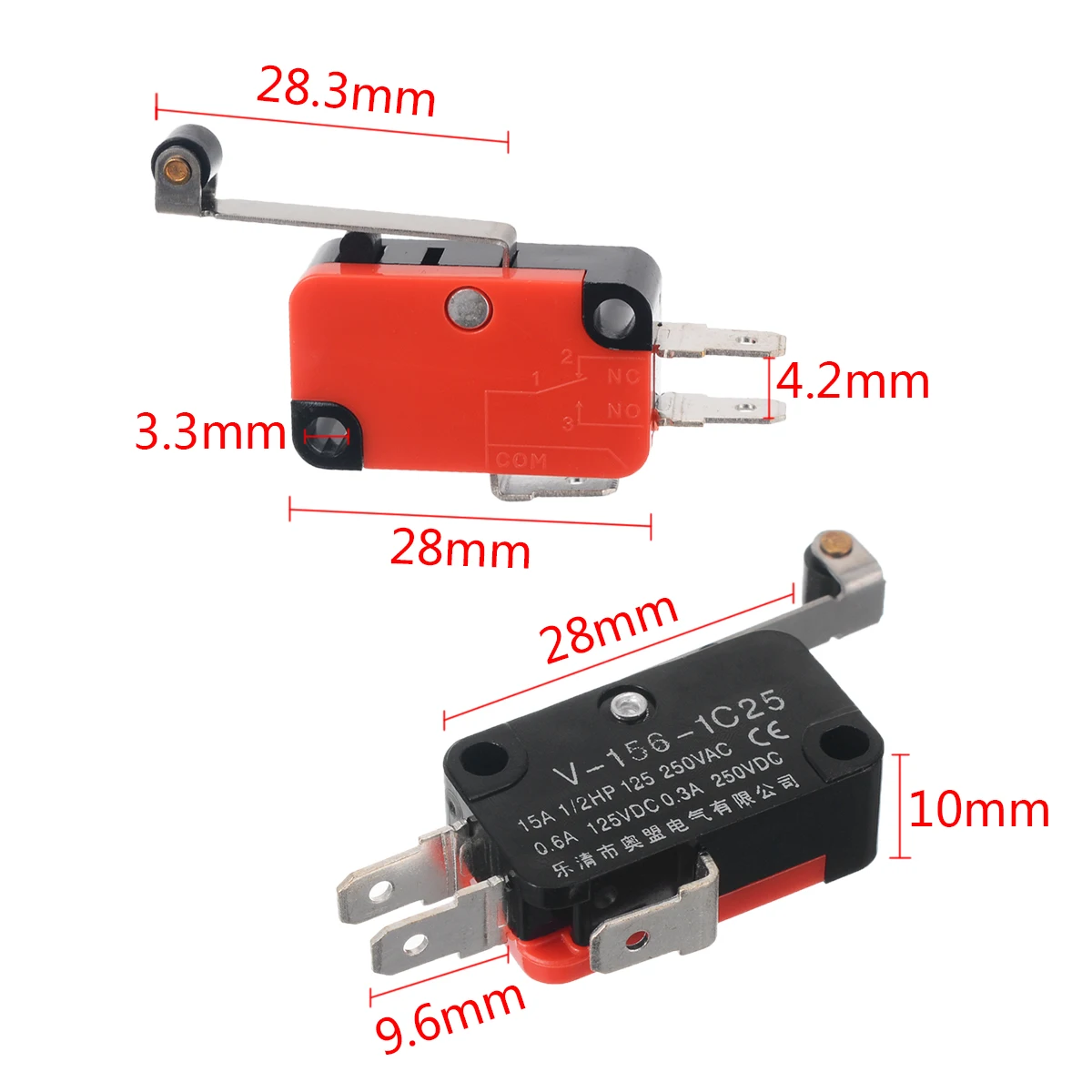 10pcs Limit Switch 3 Terminals Micro Switch Long Hinge Roller Momentary SPDT Snap Action For AC DC Control Circuits