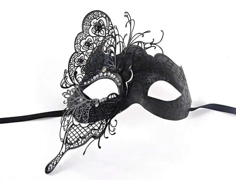FunPa Красивая Женская Венецианская Праздничная маска выдалбливают бабочки блестящие стразы Маскарадная маска для женщин черный золотой