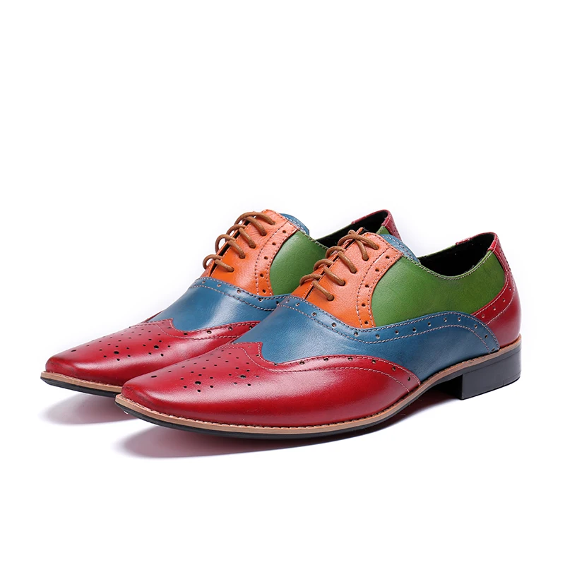 

Square toe Multicolor lace-up Brogue carved shoes Business Wedding Patent Leather Oxford Shoes For Men Dress Shoes