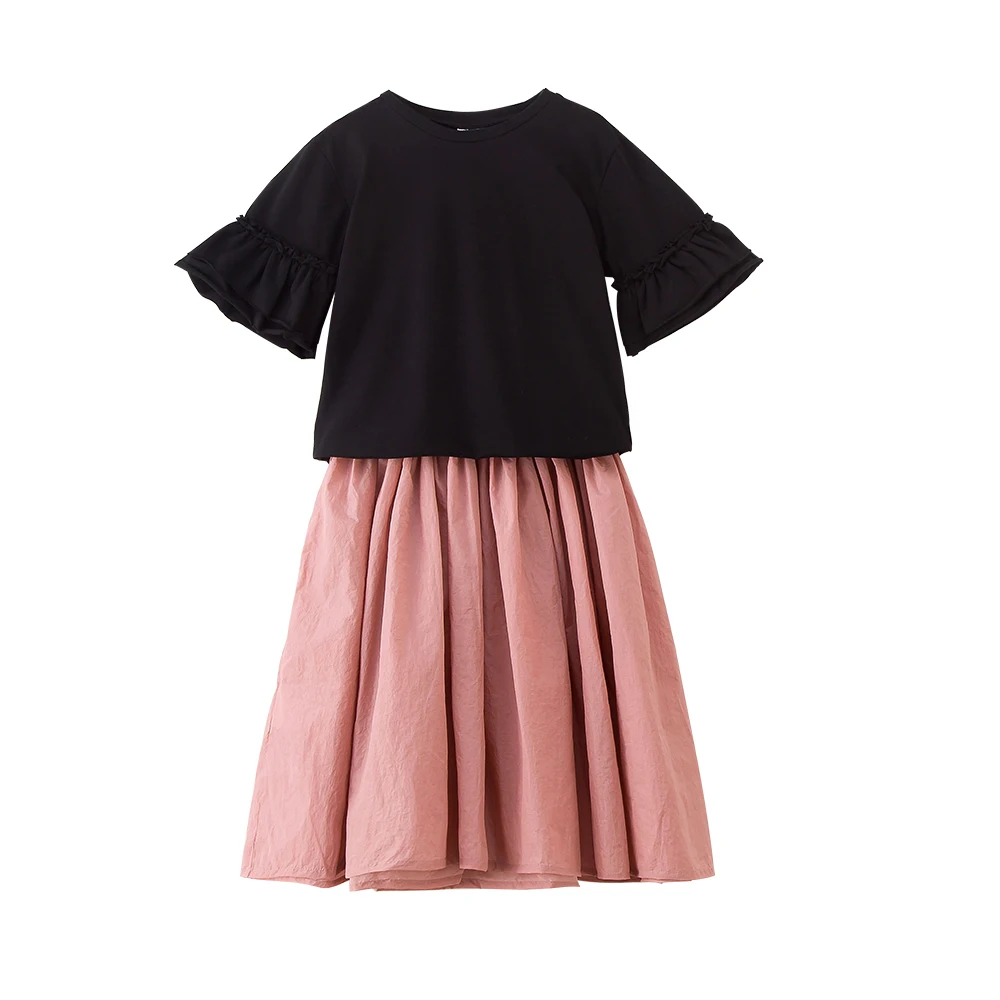 B-S56 New Fashion Summer Girls Princess Dress Set 5-13T Teenager Solid Color Set Kid Short sleeve T-shirt+Skirt 2pcs Outfit Suit B-S56 New Fashion Summer Girls Princess Dress Set 5-13T Teenager Solid Color Set Kid Short sleeve T-shirt+Skirt 2pcs Outfit Suit