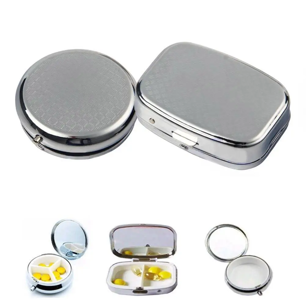 

Joylife Portable Silver Metal Rectangle Round Pill Box Drug Holder Medicine Tablet Capsule Box Container Storage Travel