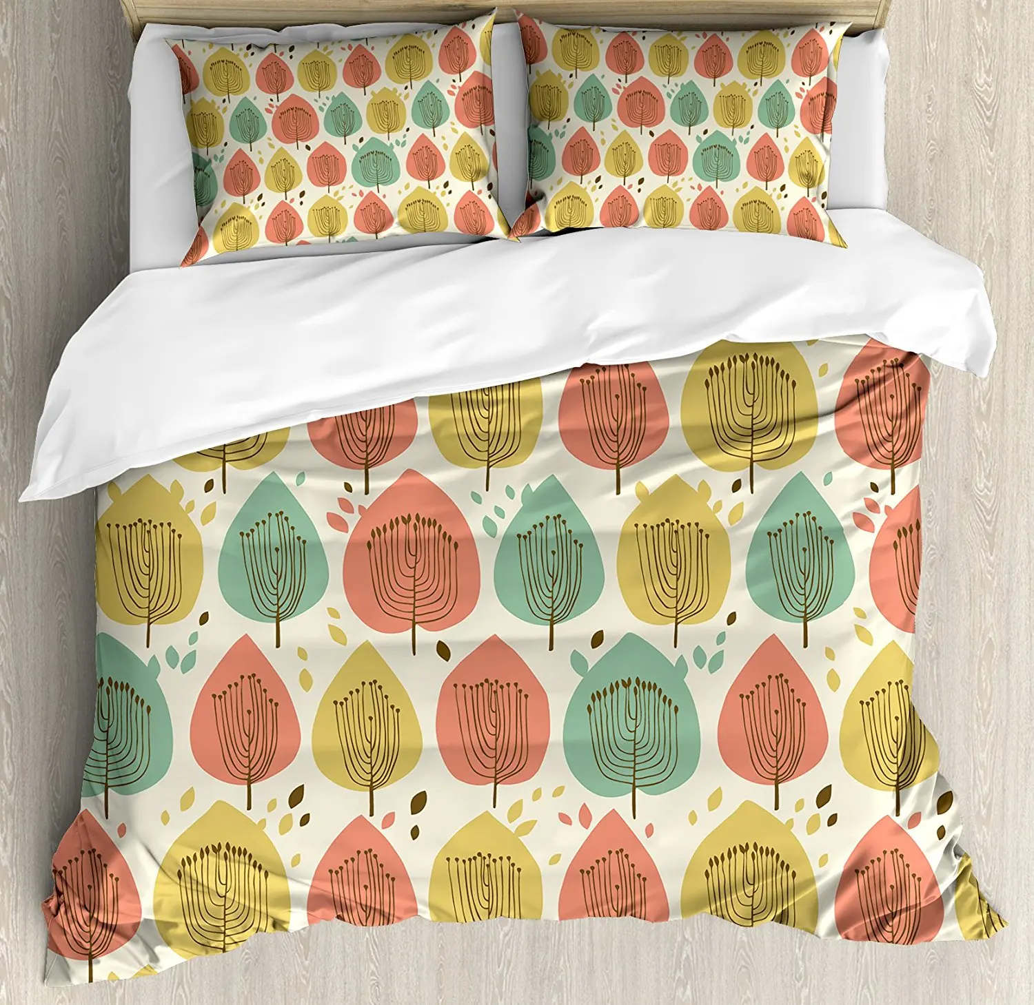 Doodle Duvet Cover Sete Scandinavian Style Floral Pattern in Pale