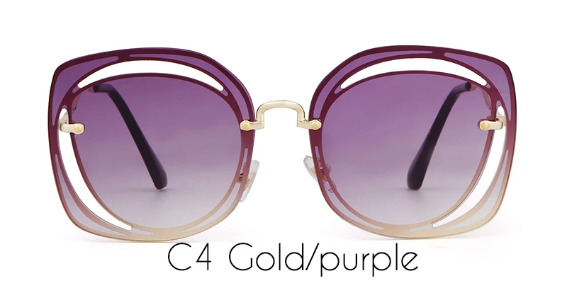 WHO CUTIE большие розовые солнцезащитные очки с вырезами, мужские и женские Ретро Винтажные футуристические Квадратные Солнцезащитные очки без оправы, 575 - Цвет линз: C4
