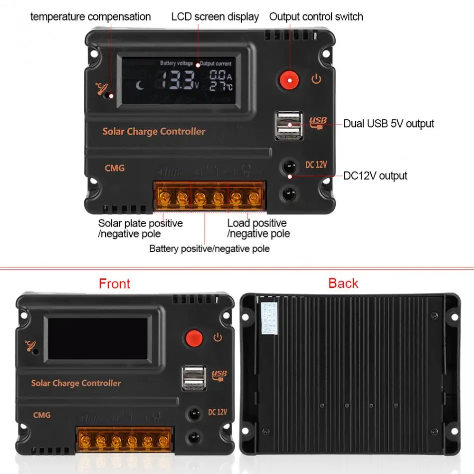 DC 12 V/24 V 10A Контроллер заряда Панели солнечные Батарея регулятор Dual USB ЖК-дисплей Дисплей Напряжение регулятор солнечная батарея контроллера торговля