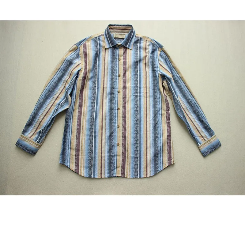 

Men Casual Shirt Cotton Striped Long Sleeve Large Size