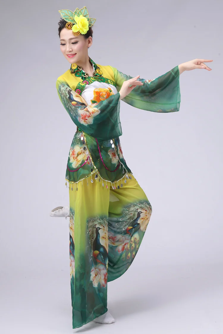 (088) woman Chinese classical dance costume elegant peacock dance costumes embroidered female yangko/umbrella dance clothing
