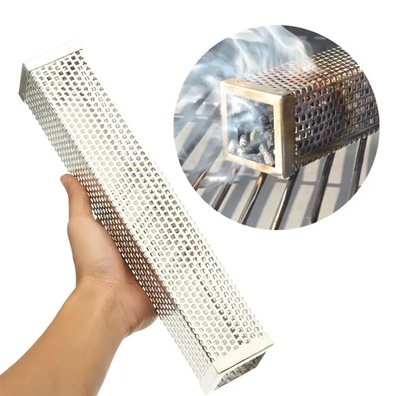 BBQ Grill Mesh Square and Round BBQ Grill Hot and Cold Smoking Mesh Tube Smoke Generator Stainless Pellet Smoker 15 cm 30 cm