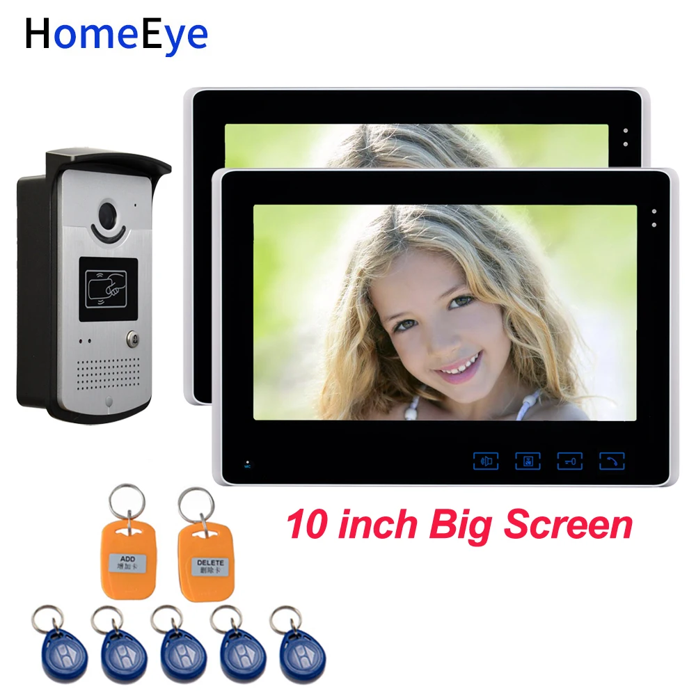 HomeEye 10'' Video Door Phone Video Intercom 1V2 Home Access Control System+RFID Card Reader 1200TVL Waterproof Touch Button OSD HomeEye 10'' Video Door Phone Video Intercom 1V2 Home Access Control System+RFID Card Reader 1200TVL Waterproof Touch Button OSD