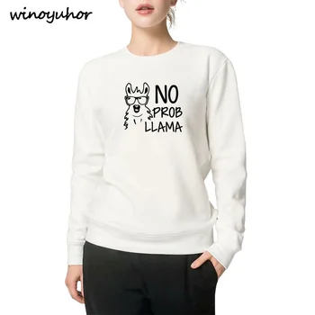 

2019 Womens Hoodies No Prob Llama Funny Harajuku Brand Clothes For Women Casual Round Neck Sweatshirts Femme Tops