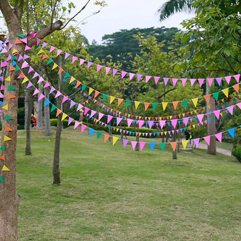 

5pcs/lot 4m Colorful Paper Pennant for Baby Shower Unique Triangular Flags Handmade Garland Banner Outdoor Ornament Accessories