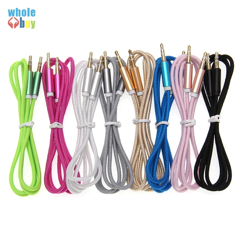 

3.5mm AUX Cable Jack Nylon Cable Frosted Metal Shell Jack Male to Male Aux Auxiliary Cord for phone MP3 Audio Cable 100pcs/lot