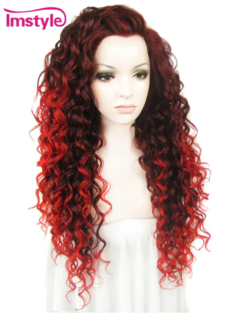 Imstyle Wavy Synthetic auburn Red ombre color 26" lace ...