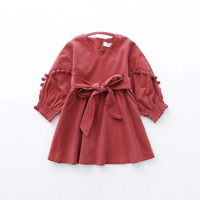 

Autumn Girls Dress Long Sleeve Kids Girl High Quality Dress New Design Fashion Girl Dress With Ball Bow Children Winter Clothes