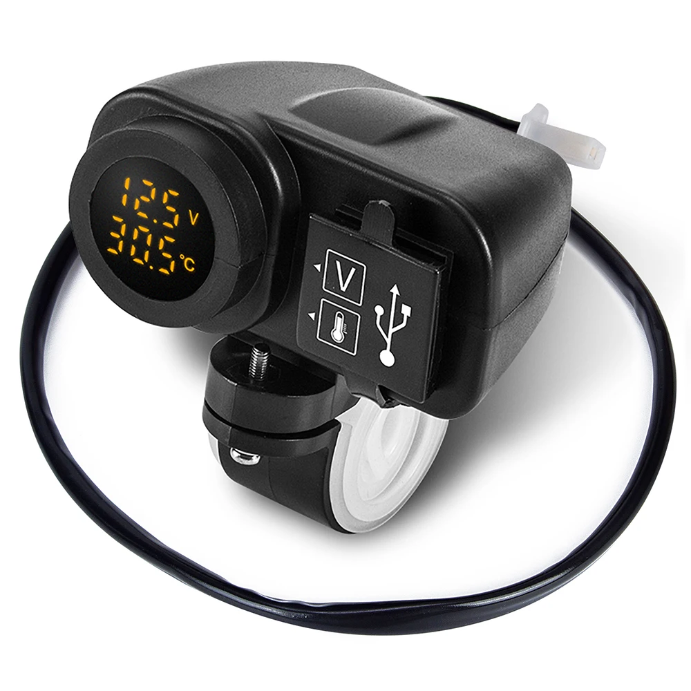 

12V To 5V Motorcycle Usb Charger For Moto 2.1A 12V Motorcycle Charger With Voltmeter Led Display Thermometer