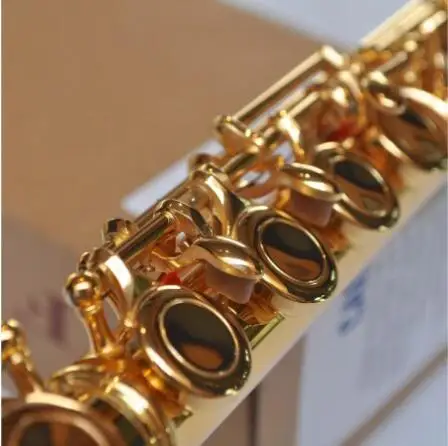 Флейта поперечного стерлингового серебра позолоченный 16 отверстий ключ Закрытая флейта