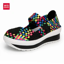

WeiDeng Casual Ultra Light Knit Platform Shoes Compiling Fabric Buttergfly Phylon Women Elastic String Colourful Gradual Change