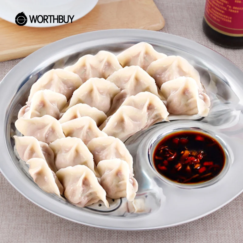

WORTHBUY Creative Multifunctional Dumplings Plate Kitchen Stainless Steel Specialty Dinner Plate Dumplings Dish Food Container