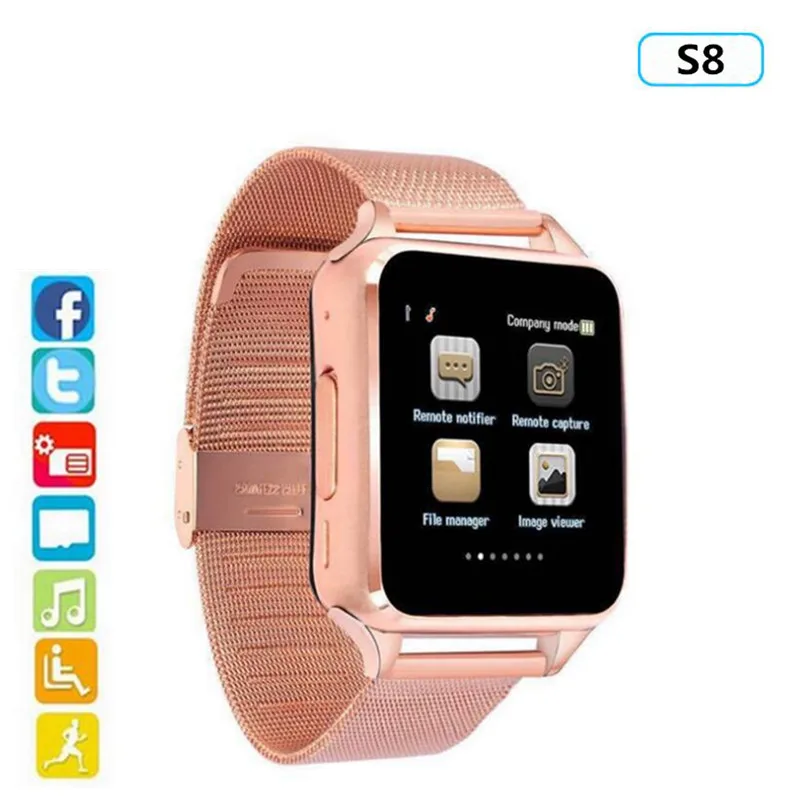 

Smart Watch S8 Metal Clock Bluetooth Connectivity Android phone Support SIM TF Card Sync Notifier Push Messages Smartwatch PK X6