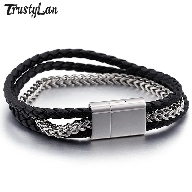 TrustyLan New Stainless Steel Men Jewelry Wrap Bracelets For Men