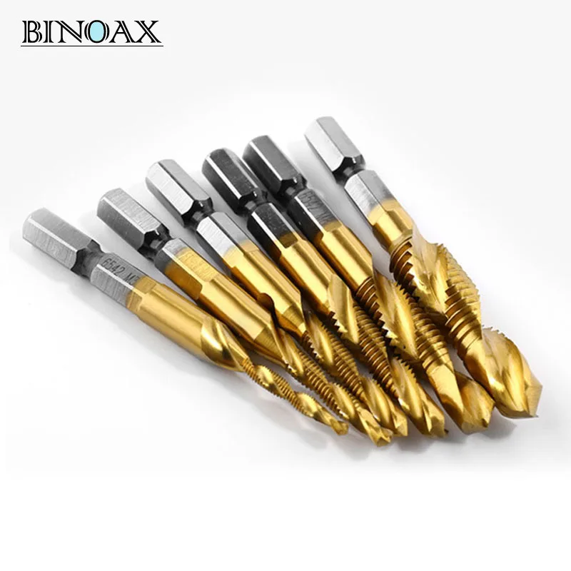 Binoax M3 M10 Titanium 6542 High speed Steel Combination Drill Tap Bit Countersink Hex Shank in