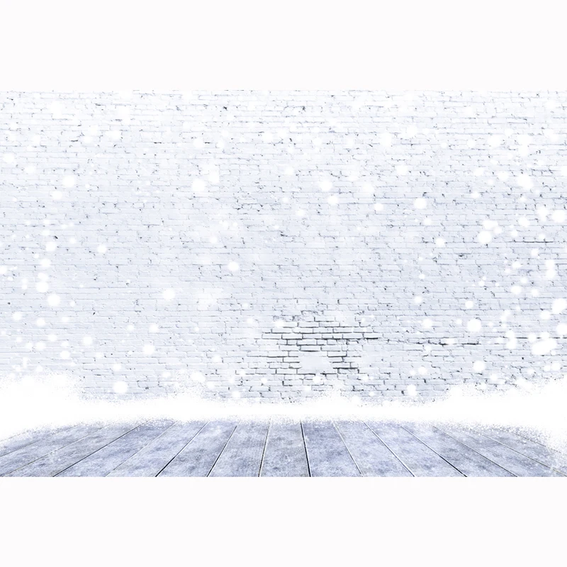 HUAYI White and dreamy brick wall backdrop wooden floor for photography snow glitter vinyl polyester fabric background XT-6191