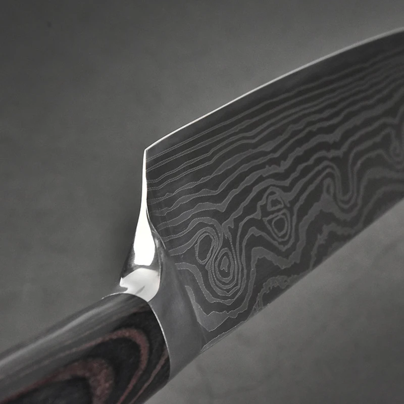 2-7-FHEAL 8 inch Kitchen Knives 7Cr17MoV High Carbon Imitation Damascus Steel Professional Japanese Chef Knives Meat Santoku Knife