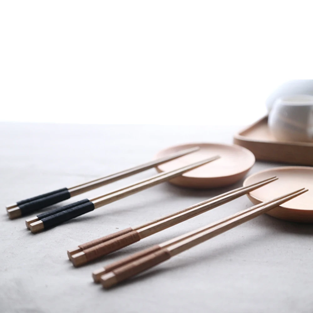 Визуальные сенсорные деревянные палочки для еды в упаковке, японский стиль, портативная посуда для путешествий, вечерние принадлежности, коричневые/черные нитки, эко
